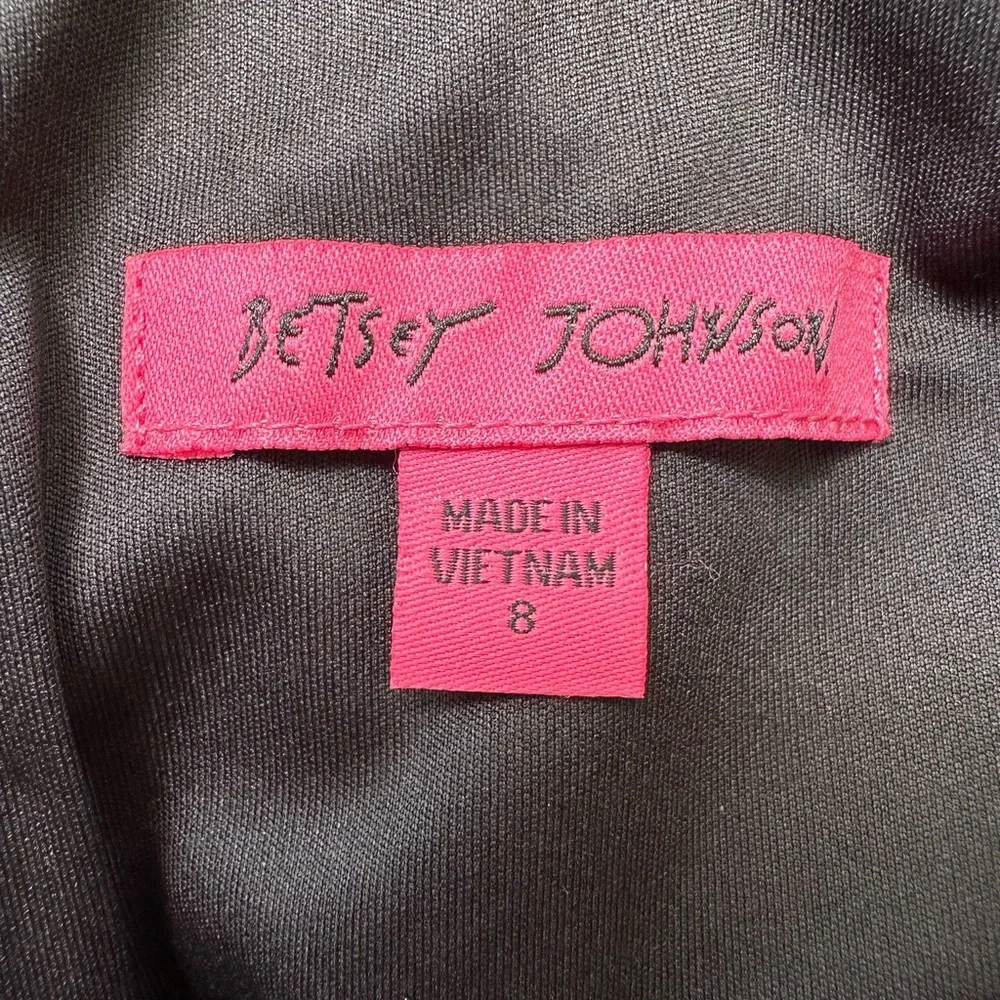 Betsey Johnson Black Dress Pearl Fringe Collar Black Cap Sleeve Ruffle Hem Sz 8 - Picture 14 of 16